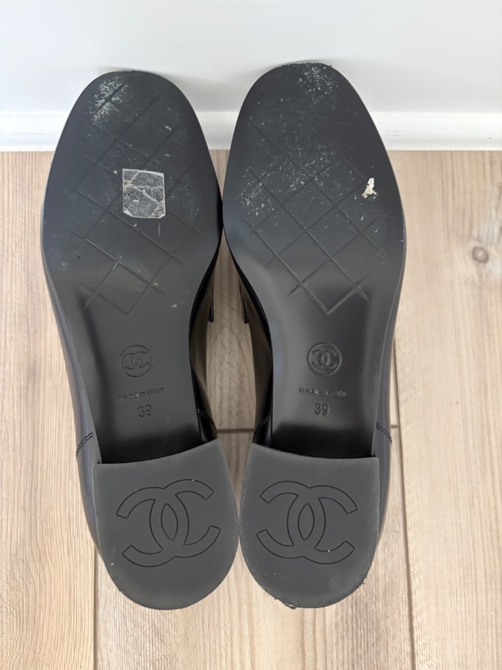 CHANEL Shiny Calfskin Logo Loafers - Picture 7 of 8